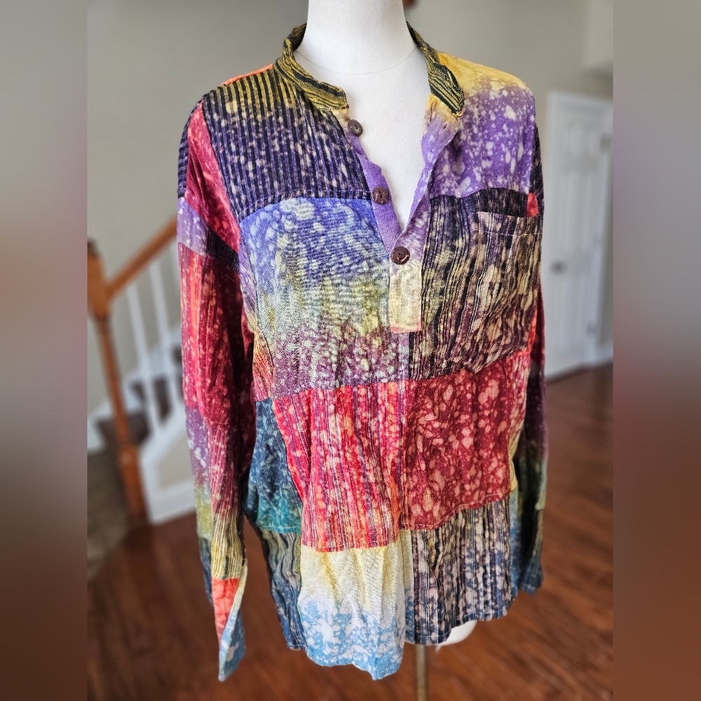 Jayli Patchwork Rainbow Boho Tunic Medium - image 1